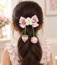 Strawberry Gingham Bow Hair Tie