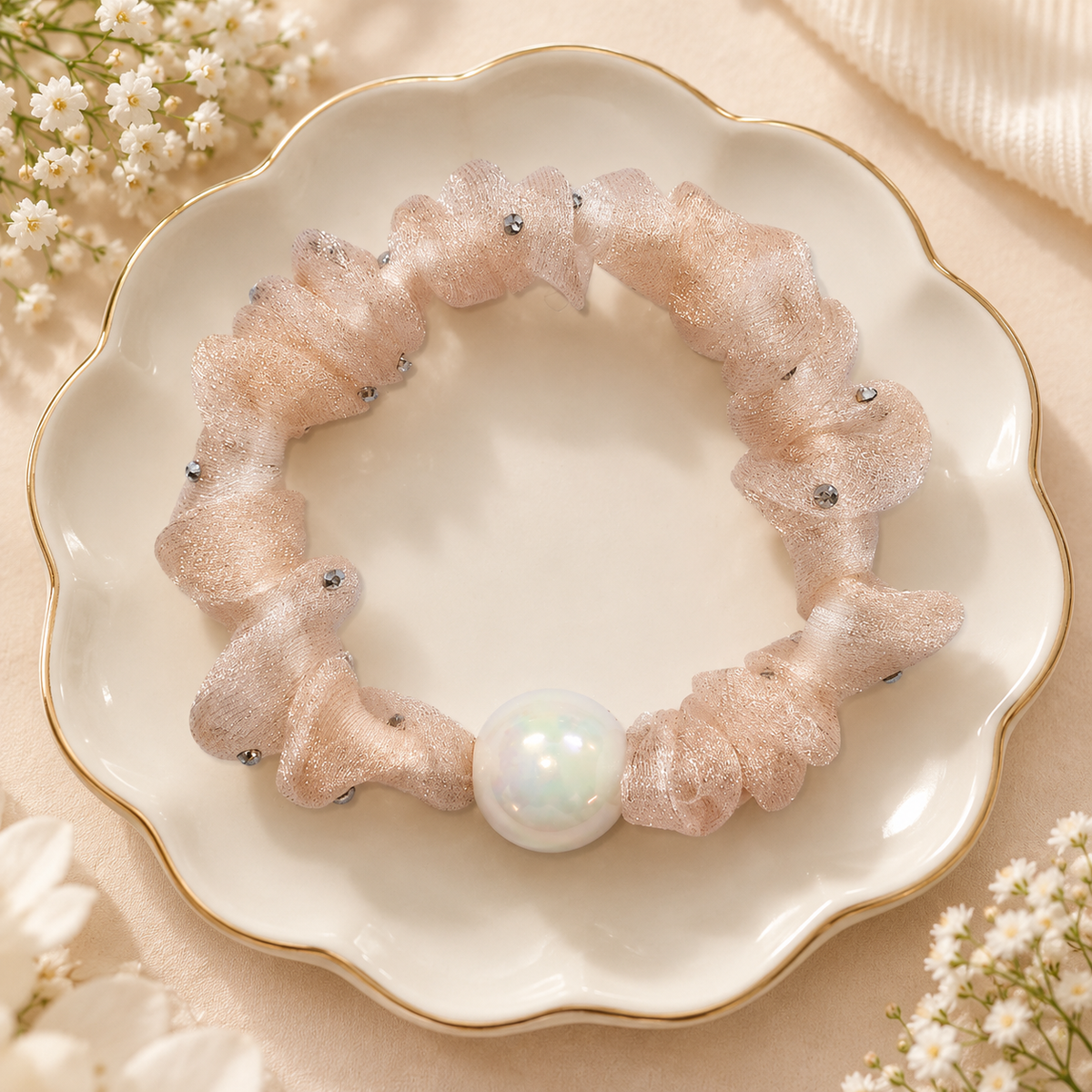 Single Pearl Sheer Hair Tie