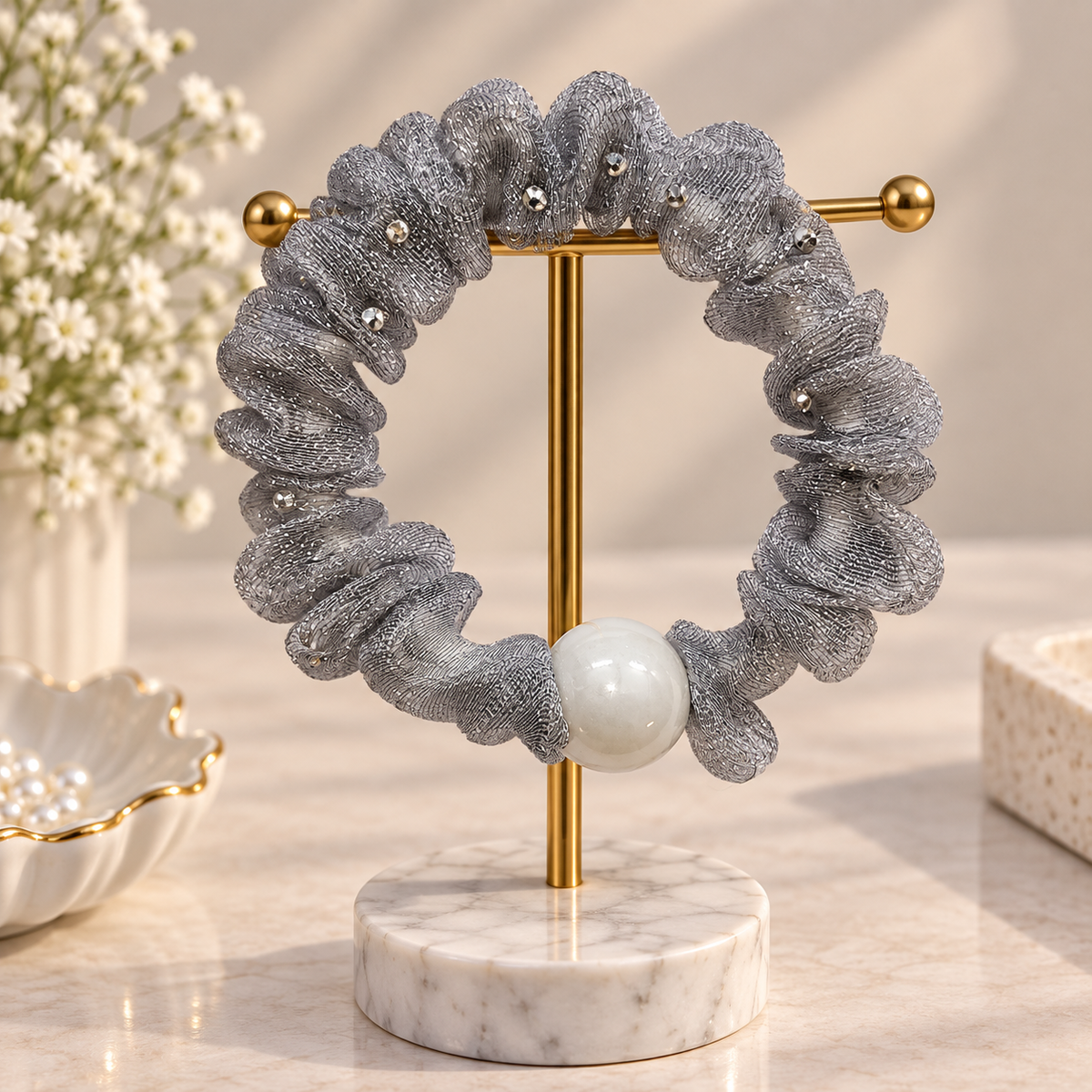 Single Pearl Sheer Hair Tie