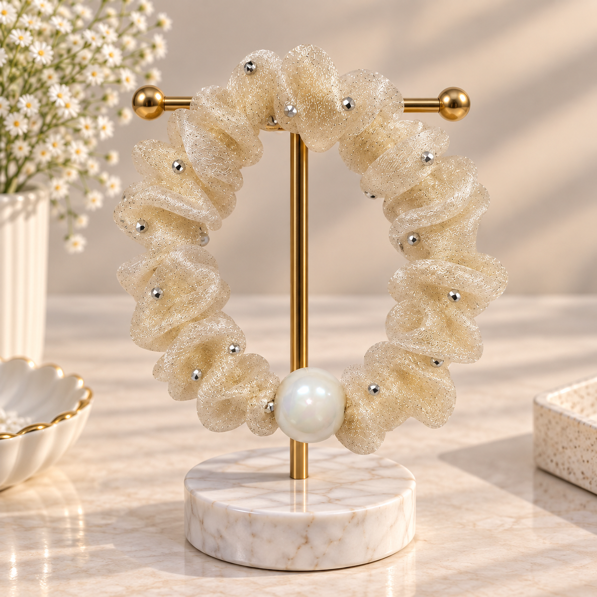 Single Pearl Sheer Hair Tie