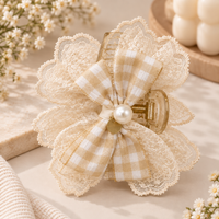 Gingham Lace Bow Claw Clip
