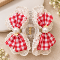 Gingham Lace Bow Claw Clip
