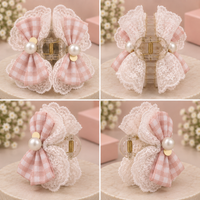 Gingham Lace Bow Claw Clip