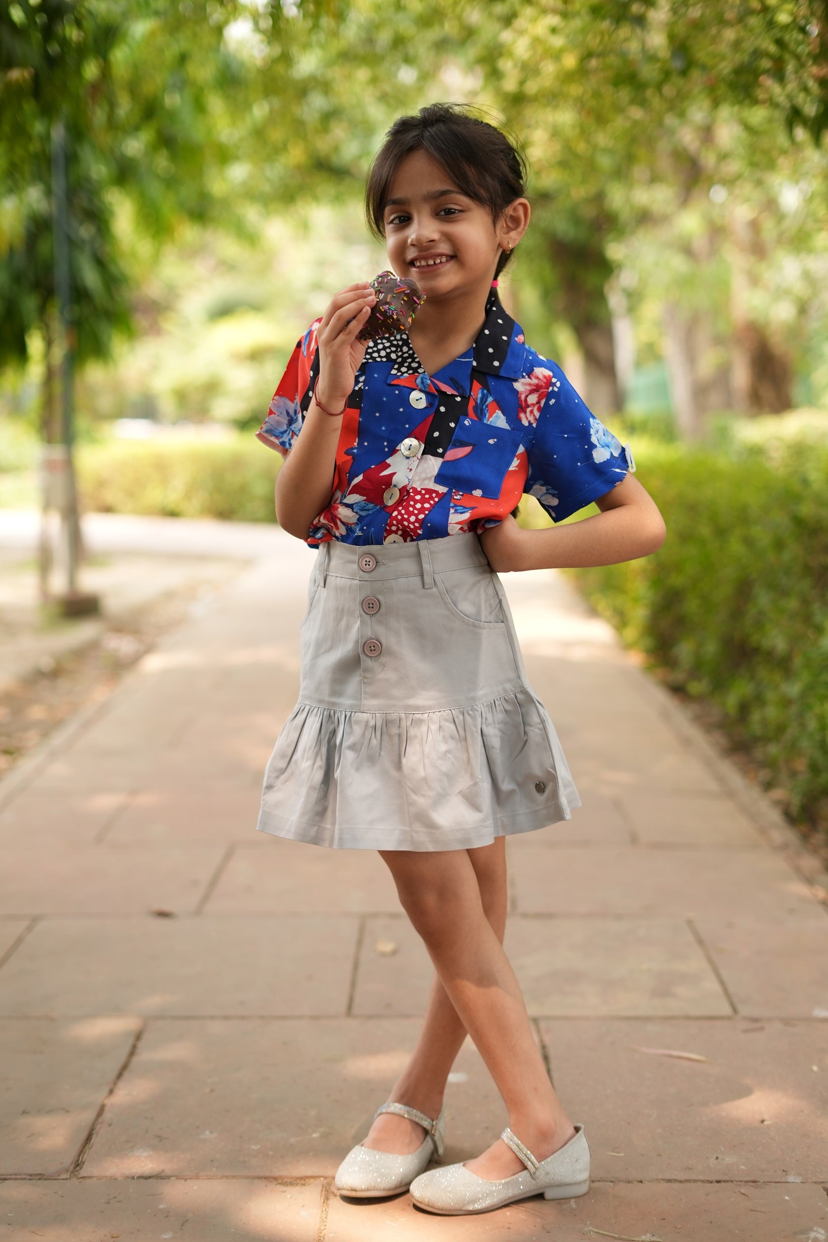 Kim Resort Shirt & Grey Skirt Set