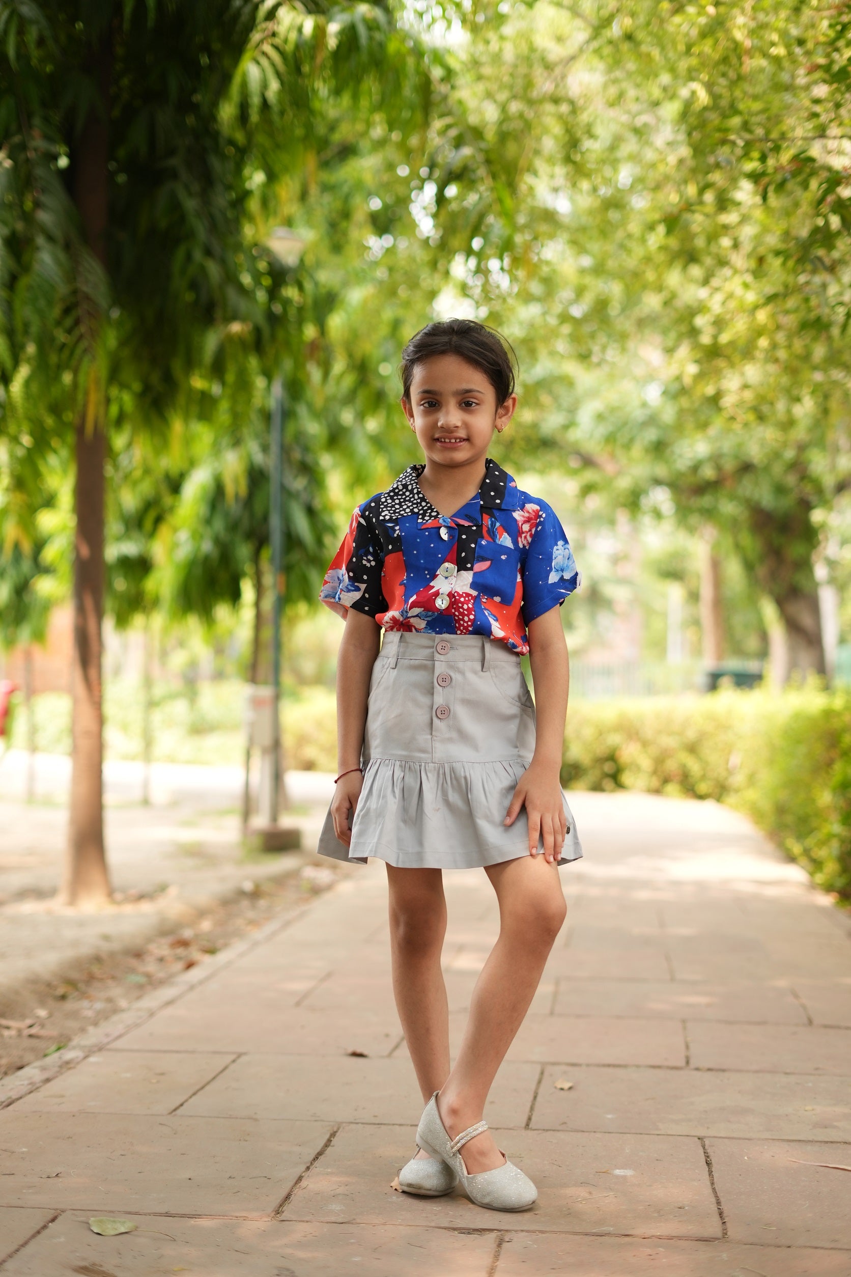 Kim Resort Shirt & Grey Skirt Set