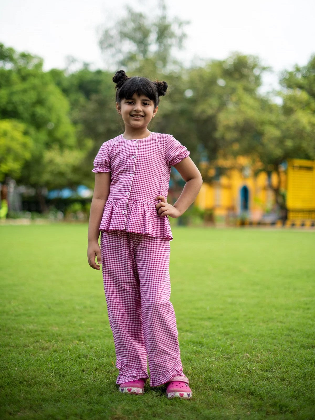 Pink Gingham Check Night Suit