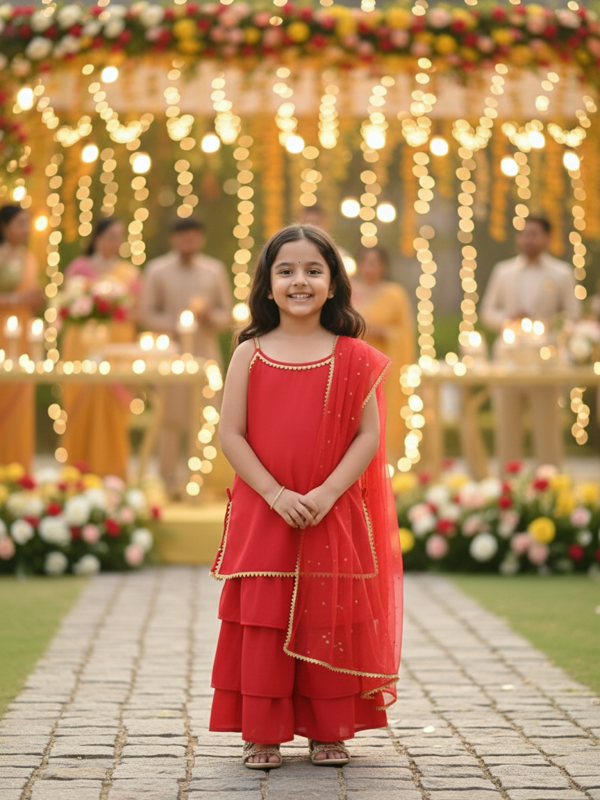 Scarlet Drape Red Kids' Top & Pant Set