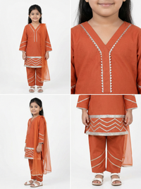 Zari Zest Rust Orange Kids' Salwar Suit Set