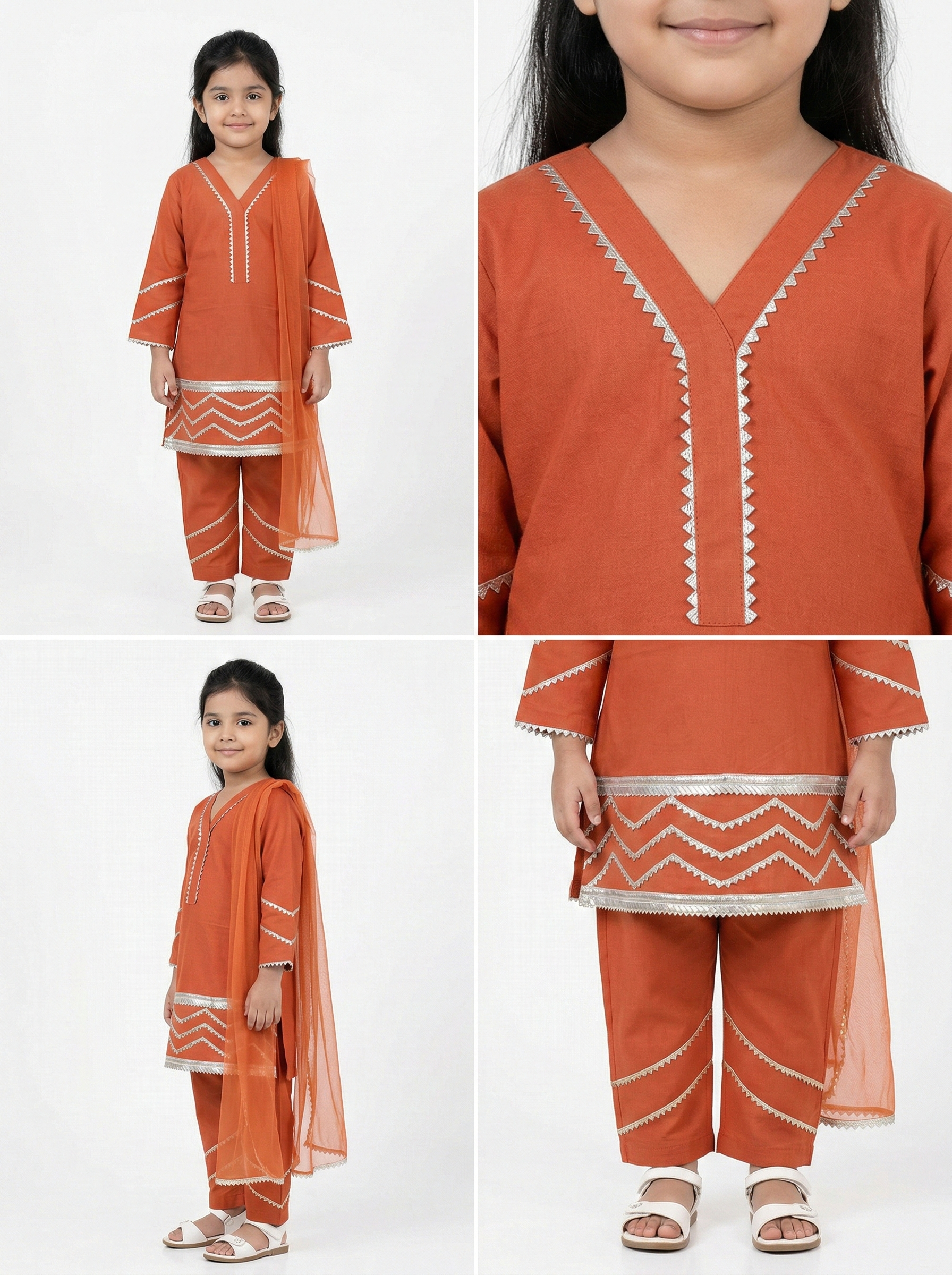 Zari Zest Rust Orange Kids' Salwar Suit Set