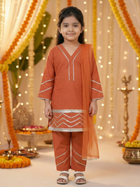 Zari Zest Rust Orange Kids' Salwar Suit Set