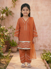 Zari Zest Rust Orange Kids' Salwar Suit Set