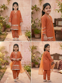 Zari Zest Rust Orange Kids' Salwar Suit Set