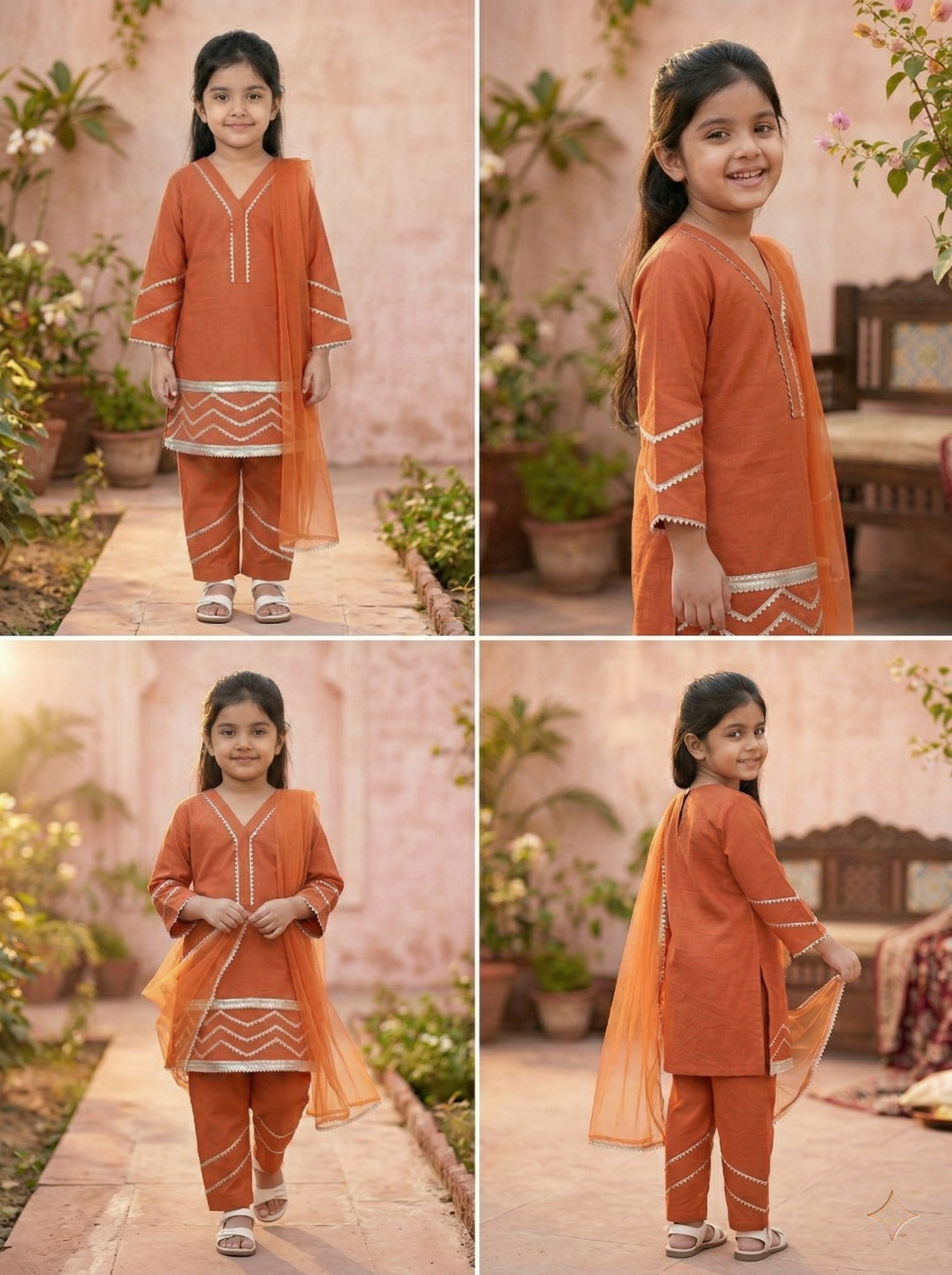 Zari Zest Rust Orange Kids' Salwar Suit Set