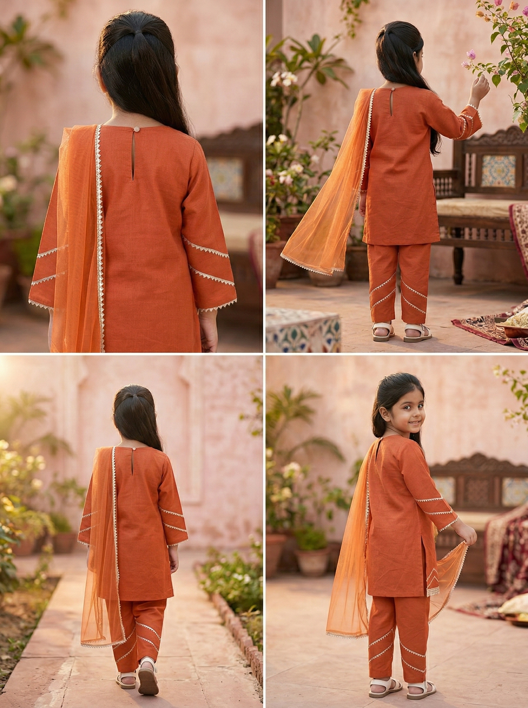 Zari Zest Rust Orange Kids' Salwar Suit Set