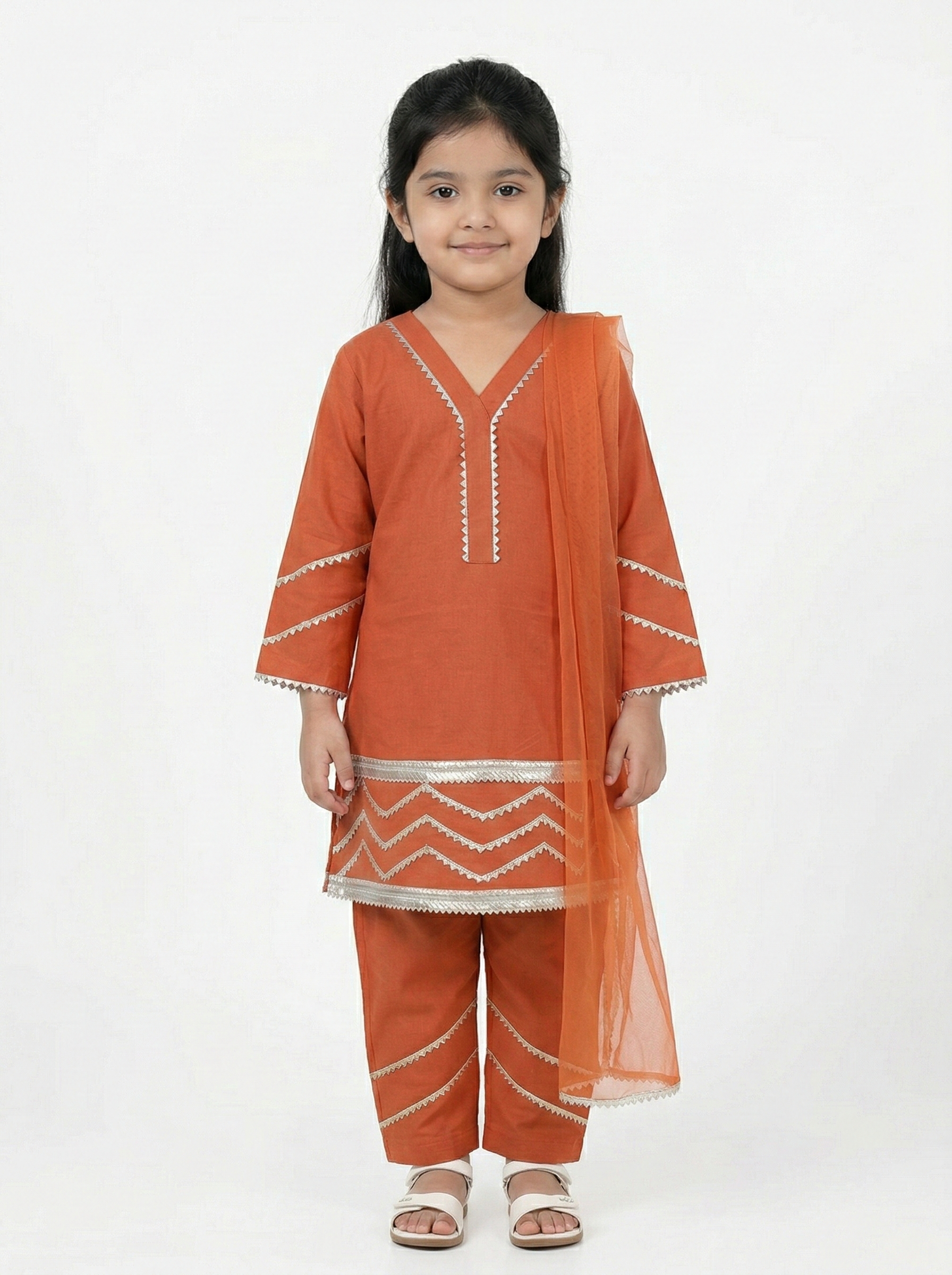 Zari Zest Rust Orange Kids' Salwar Suit Set