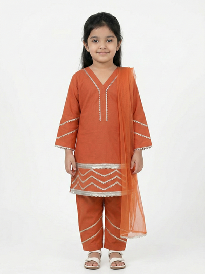Zari Zest Rust Orange Kids' Salwar Suit Set
