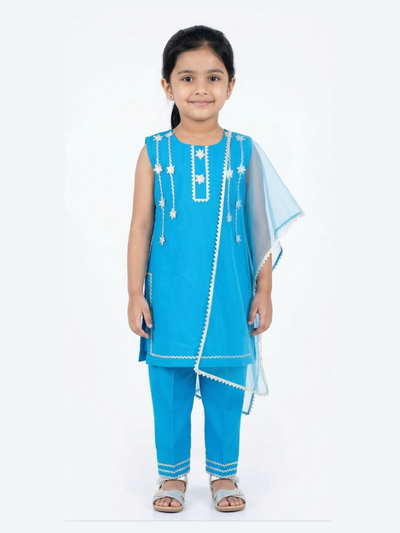 Sky Star Cyan Kids' Kurta Pant Set