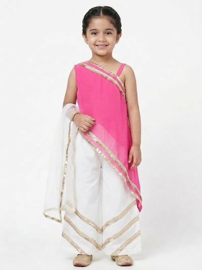 Candy Drape Pink & White Kids' Top Pant Set