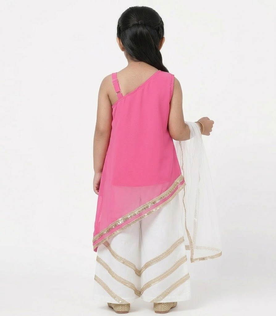 Candy Drape Pink & White Kids' Top Pant Set