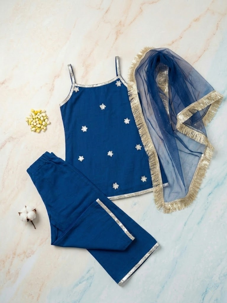 Starfall Navy Blue Kids' Top Sharara Set