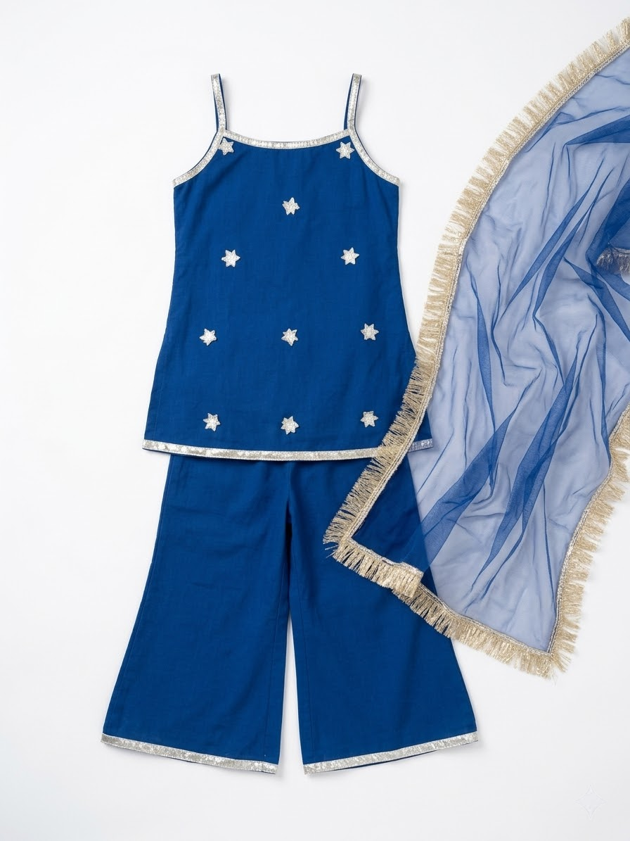Starfall Navy Blue Kids' Top Sharara Set