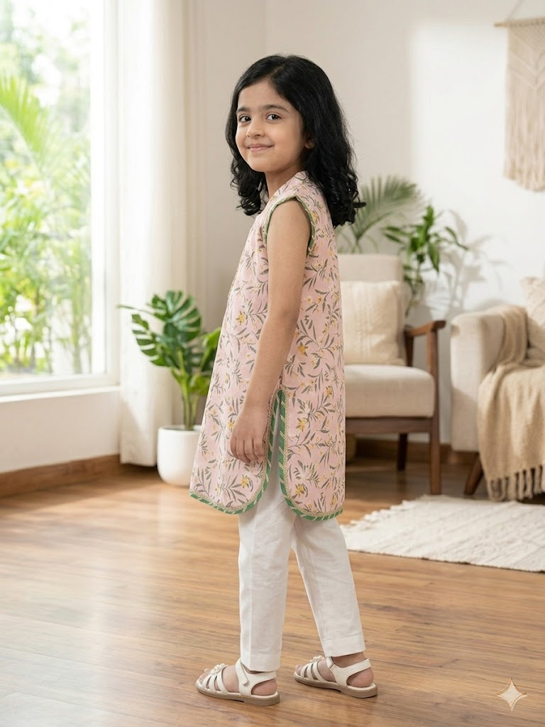 Blossom Bloom Pink Floral Print Kids' Kurta Set