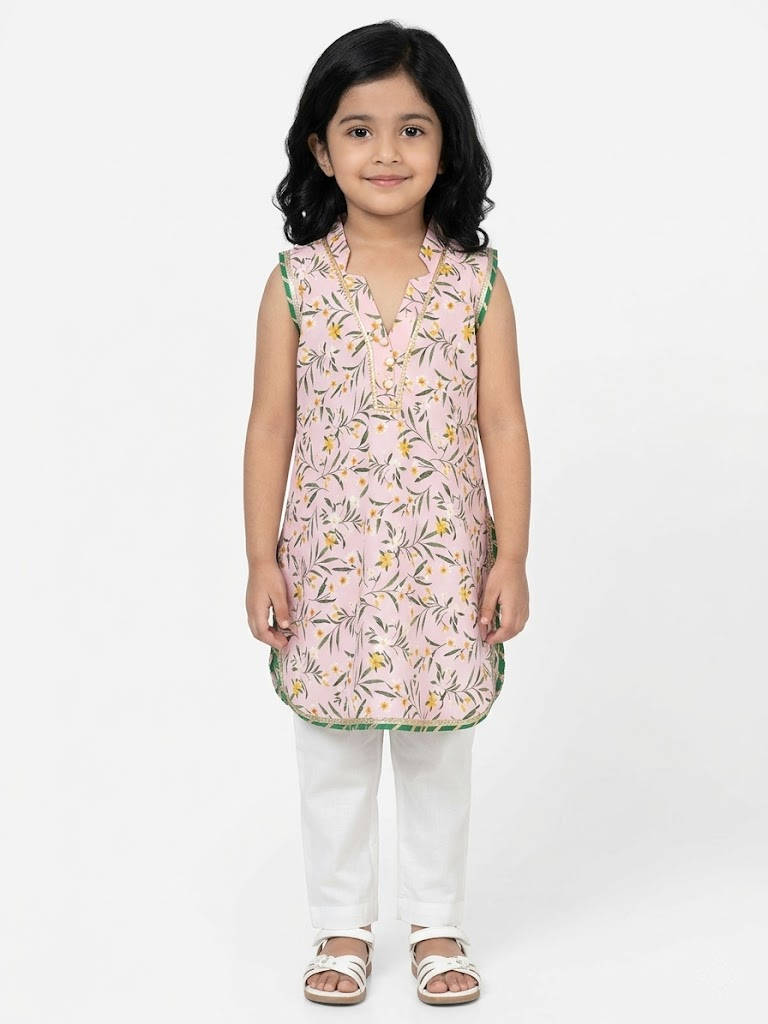 Blossom Bloom Pink Floral Print Kids' Kurta Set