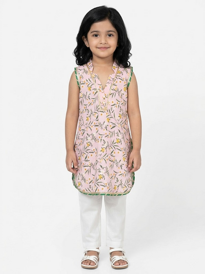 Blossom Bloom Pink Floral Print Kids' Kurta Set