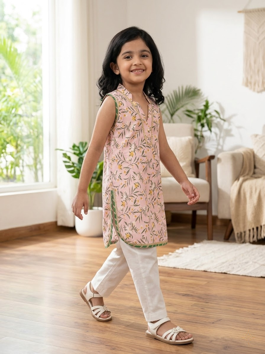Blossom Bloom Pink Floral Print Kids' Kurta Set
