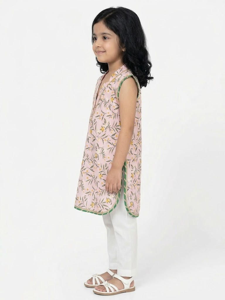 Blossom Bloom Pink Floral Print Kids' Kurta Set