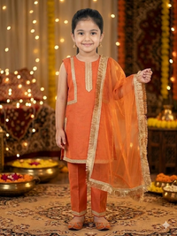 Golden Hour Peach Orange Kids' Salwar Suit Set
