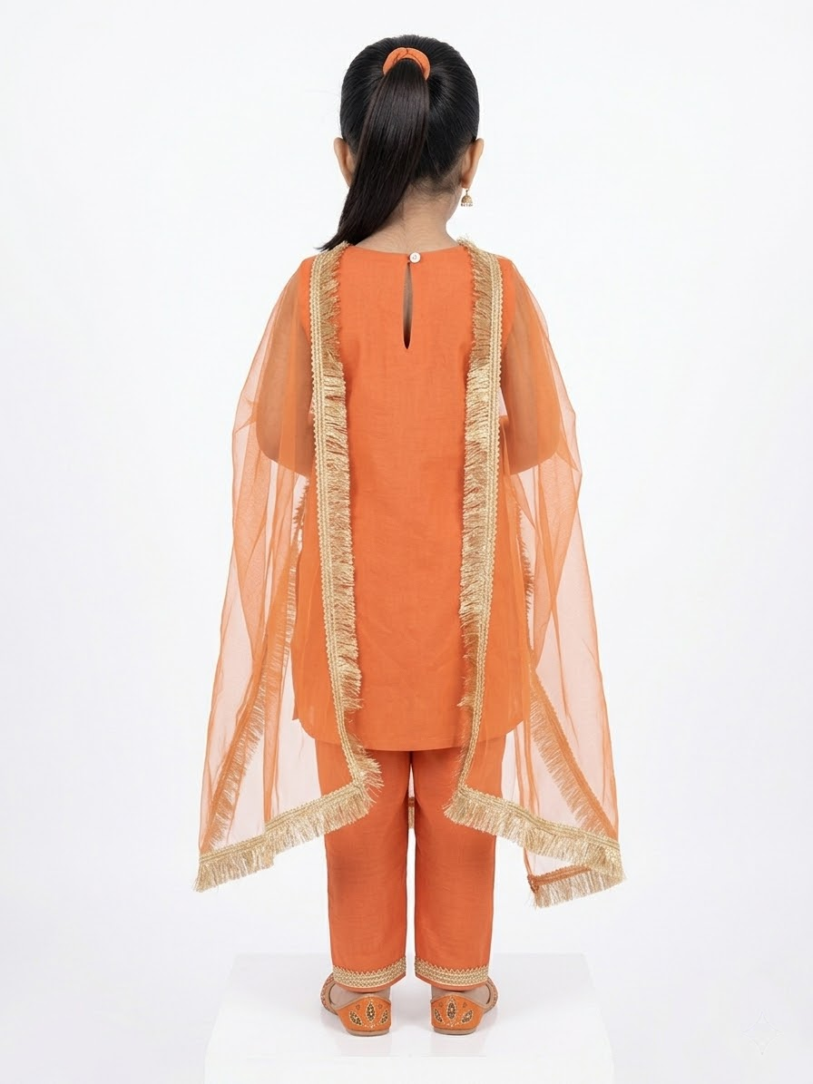 Golden Hour Peach Orange Kids' Salwar Suit Set