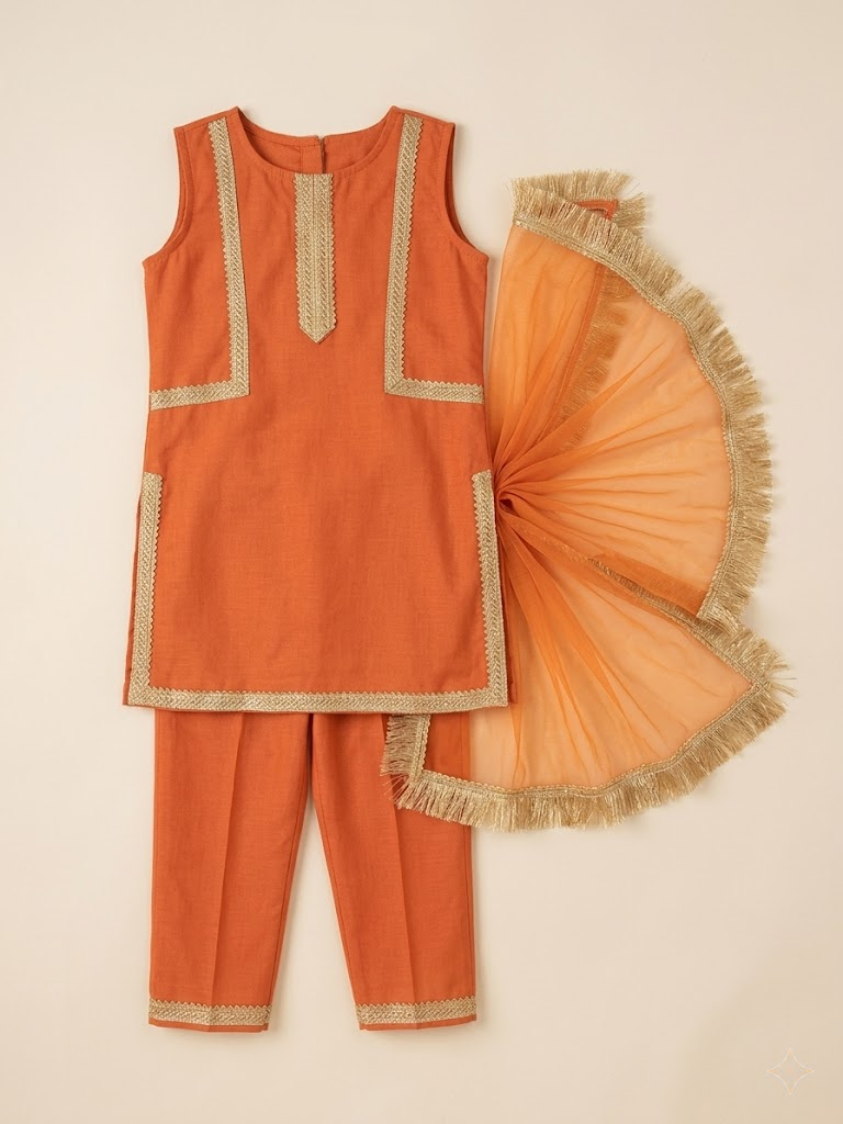Golden Hour Peach Orange Kids' Salwar Suit Set