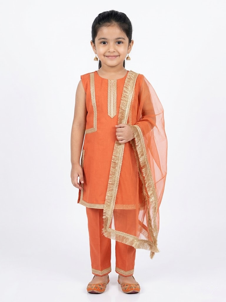 Golden Hour Peach Orange Kids' Salwar Suit Set