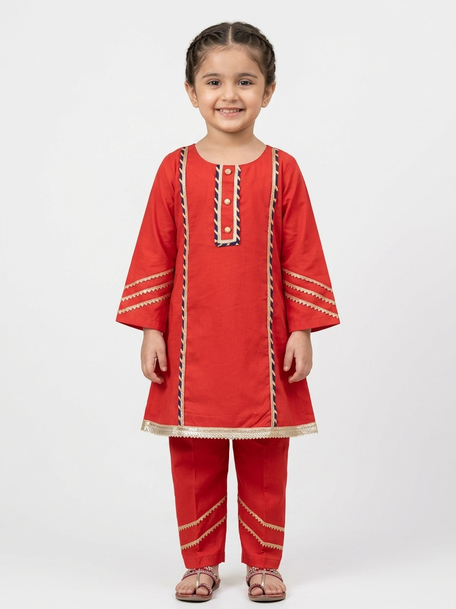 Royal Rebel Red & Purple Kids' Kurta Pant Set