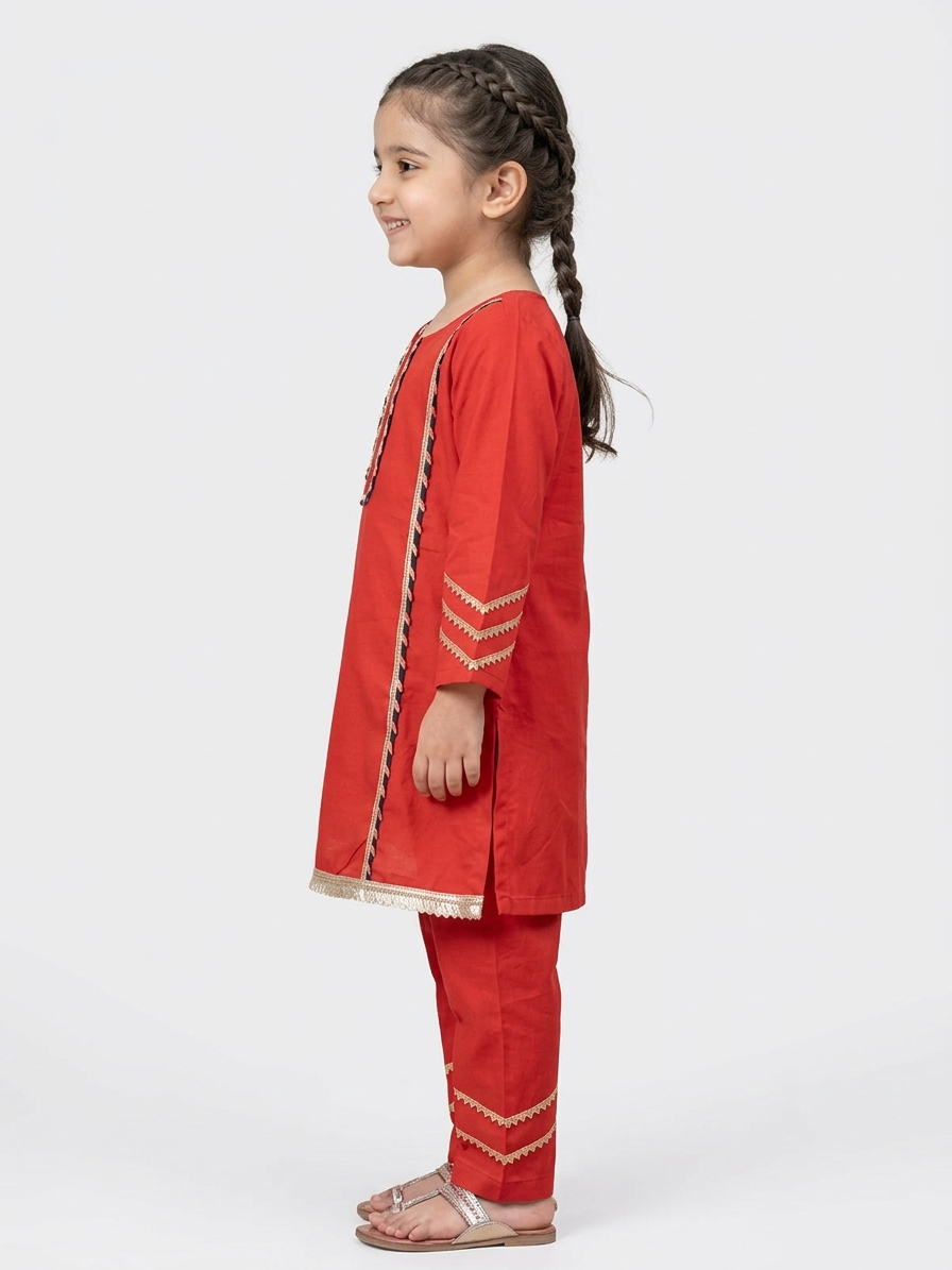 Royal Rebel Red & Purple Kids' Kurta Pant Set