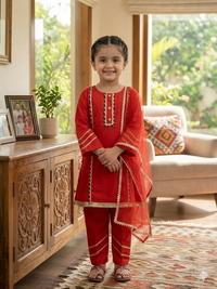 Royal Rebel Red & Purple Kids' Kurta Pant Set