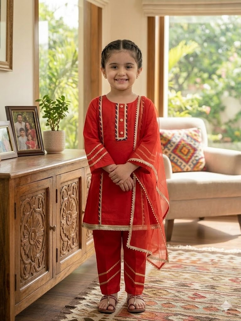 Royal Rebel Red & Purple Kids' Kurta Pant Set