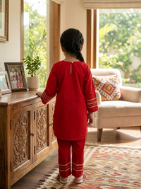 Royal Rebel Red & Purple Kids' Kurta Pant Set