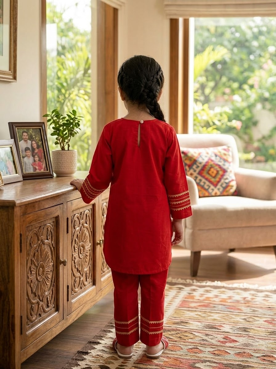 Royal Rebel Red & Purple Kids' Kurta Pant Set