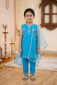 Sky Star Cyan Kids' Kurta Pant Set
