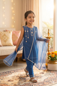 Sky Star Cyan Kids' Kurta Pant Set