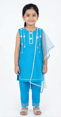 Sky Star Cyan Kids' Kurta Pant Set