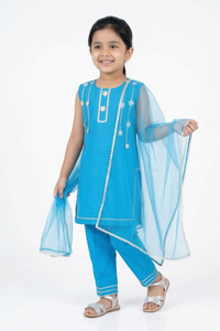 Sky Star Cyan Kids' Kurta Pant Set