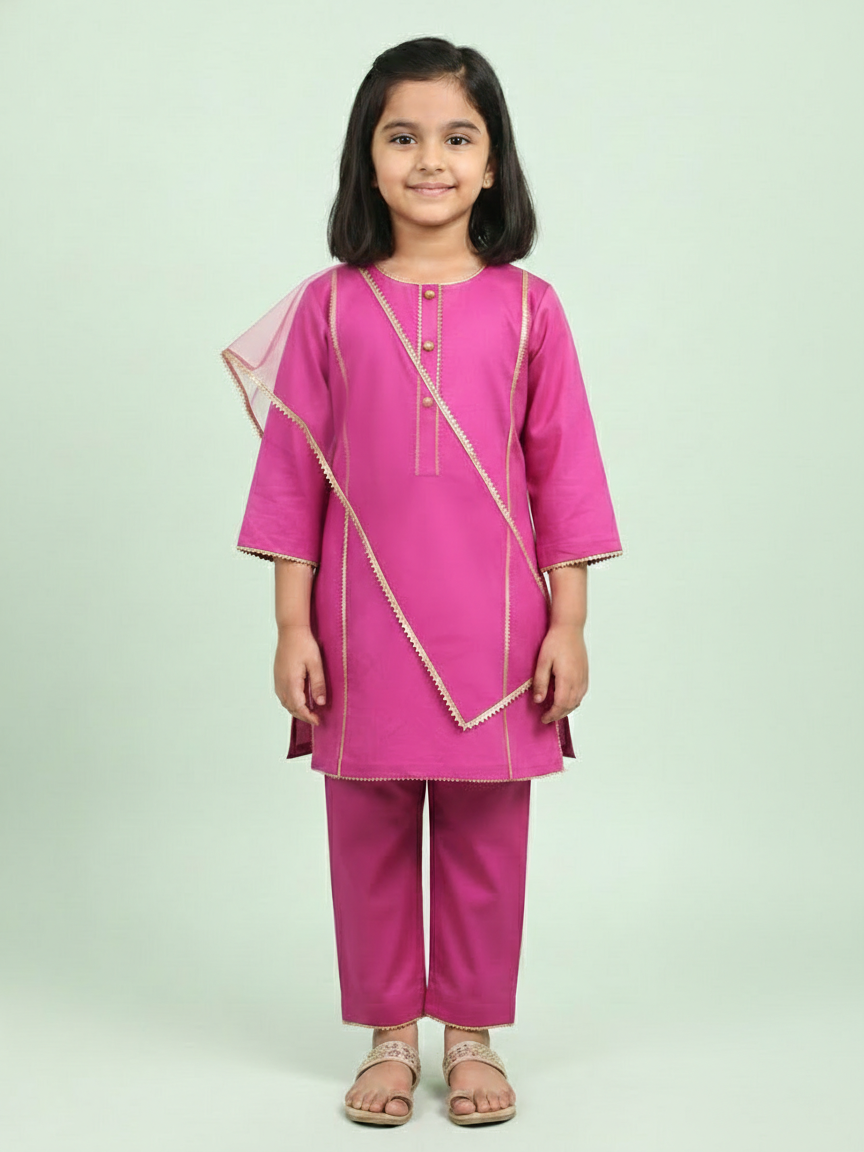 Pretty in Rani Hot Pink Kids' Kurta Set