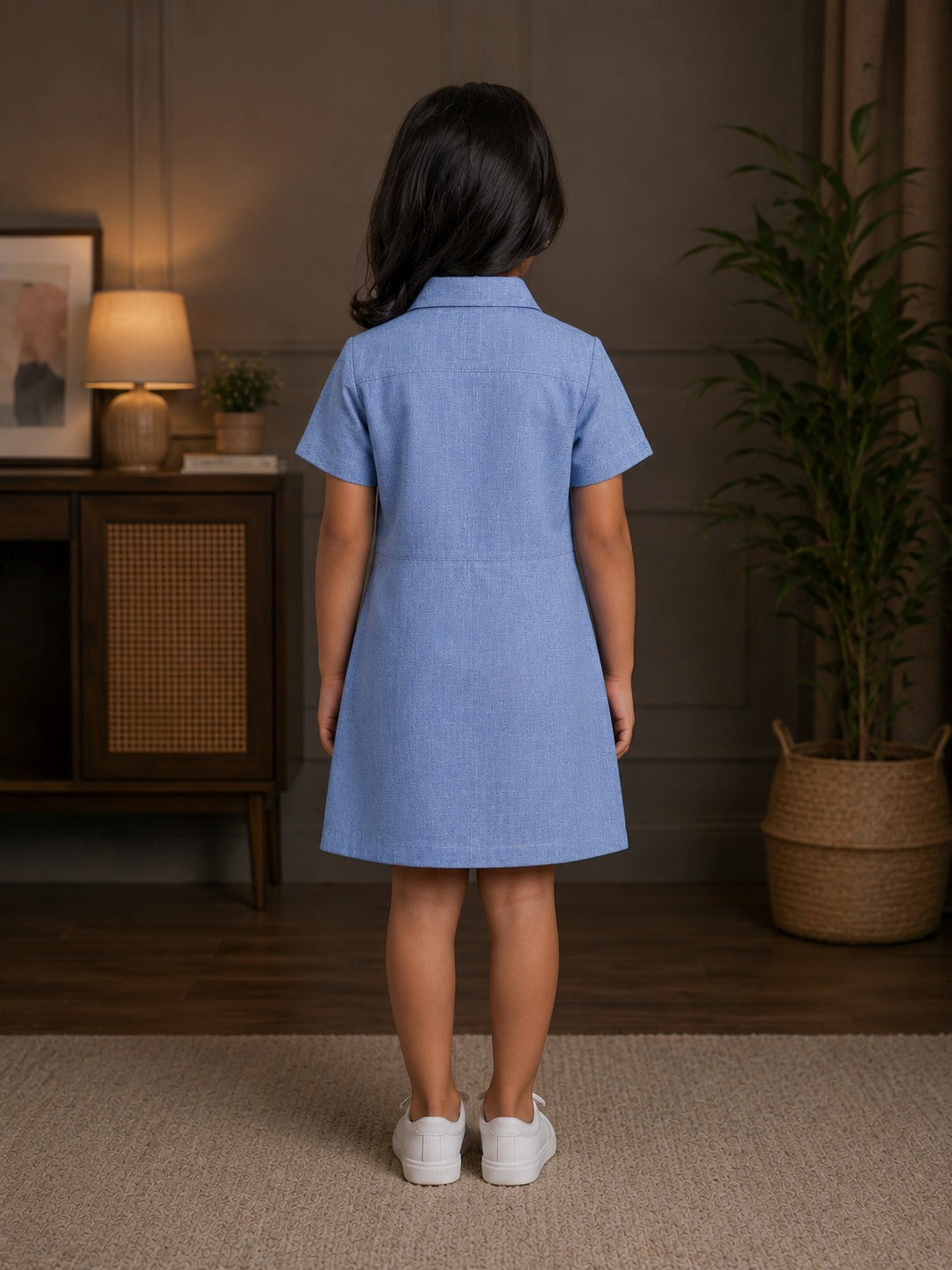 Sky Blue Cotton Linen Shirt Dress