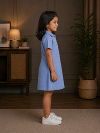 Sky Blue Cotton Linen Shirt Dress