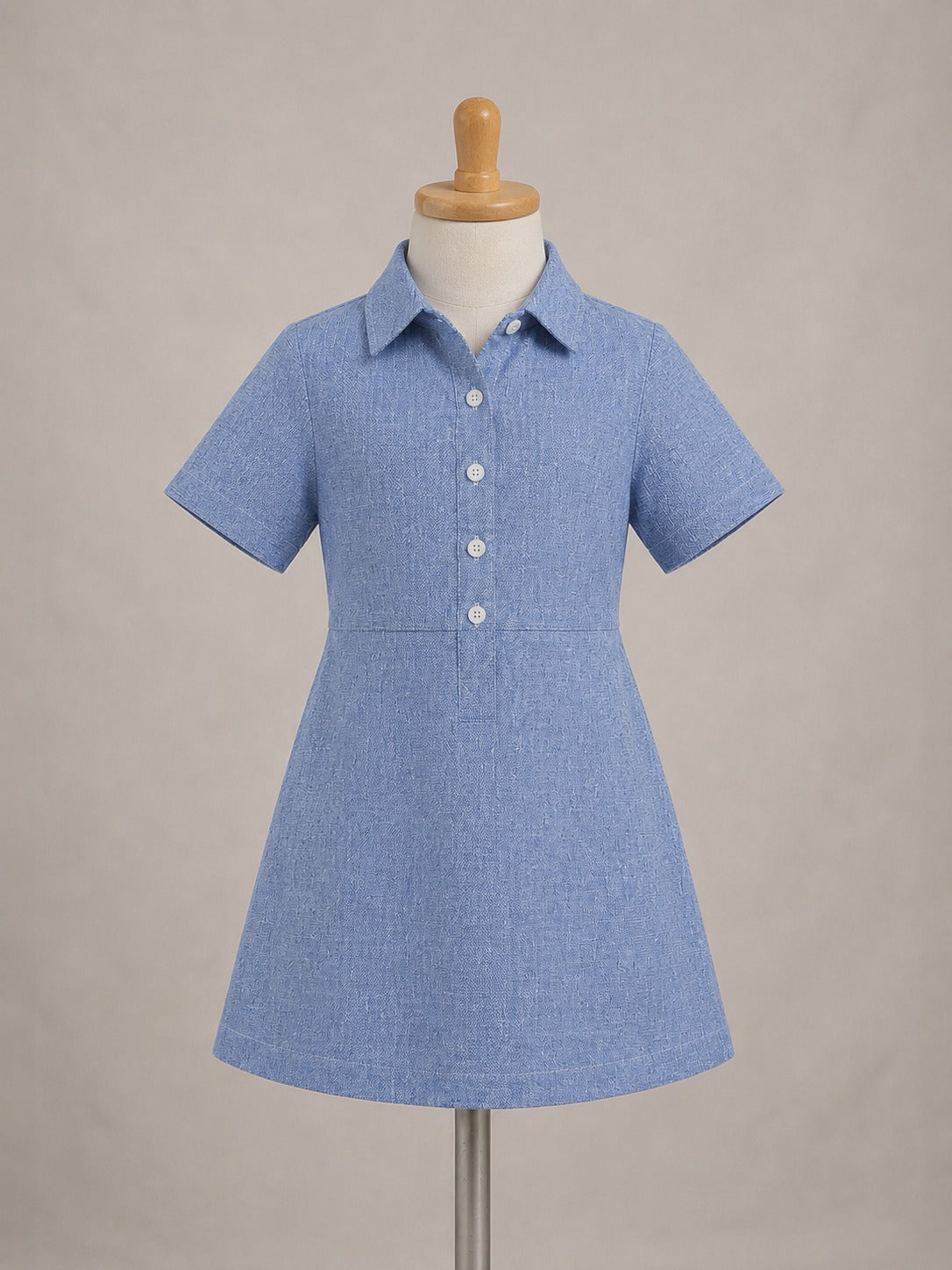 Sky Blue Cotton Linen Shirt Dress