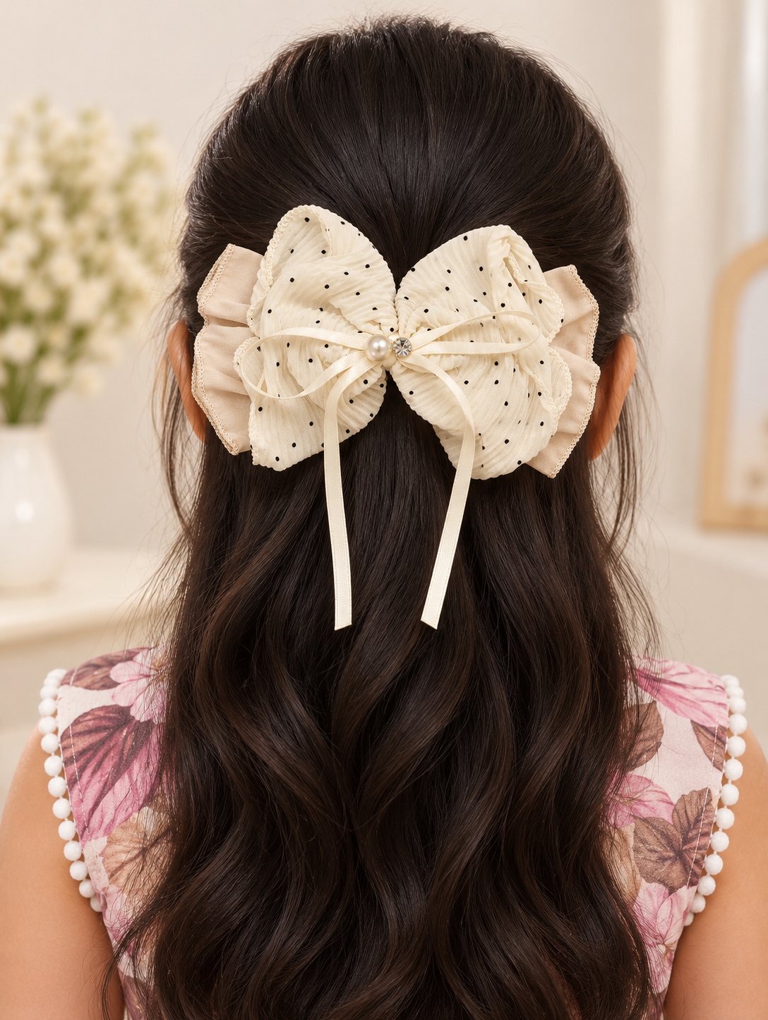 Layered Dotted Bow Hair Clip