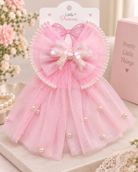Pearl Tulle Drape Bow Clip